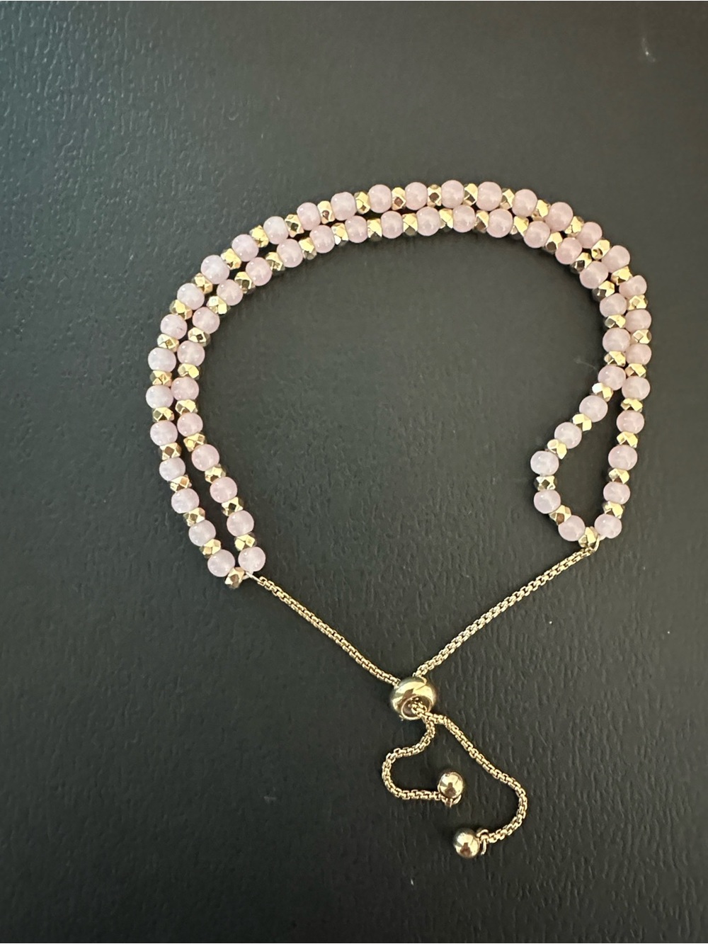 Delicate Pink Bead Gold-Accent Adjustable Bracelet